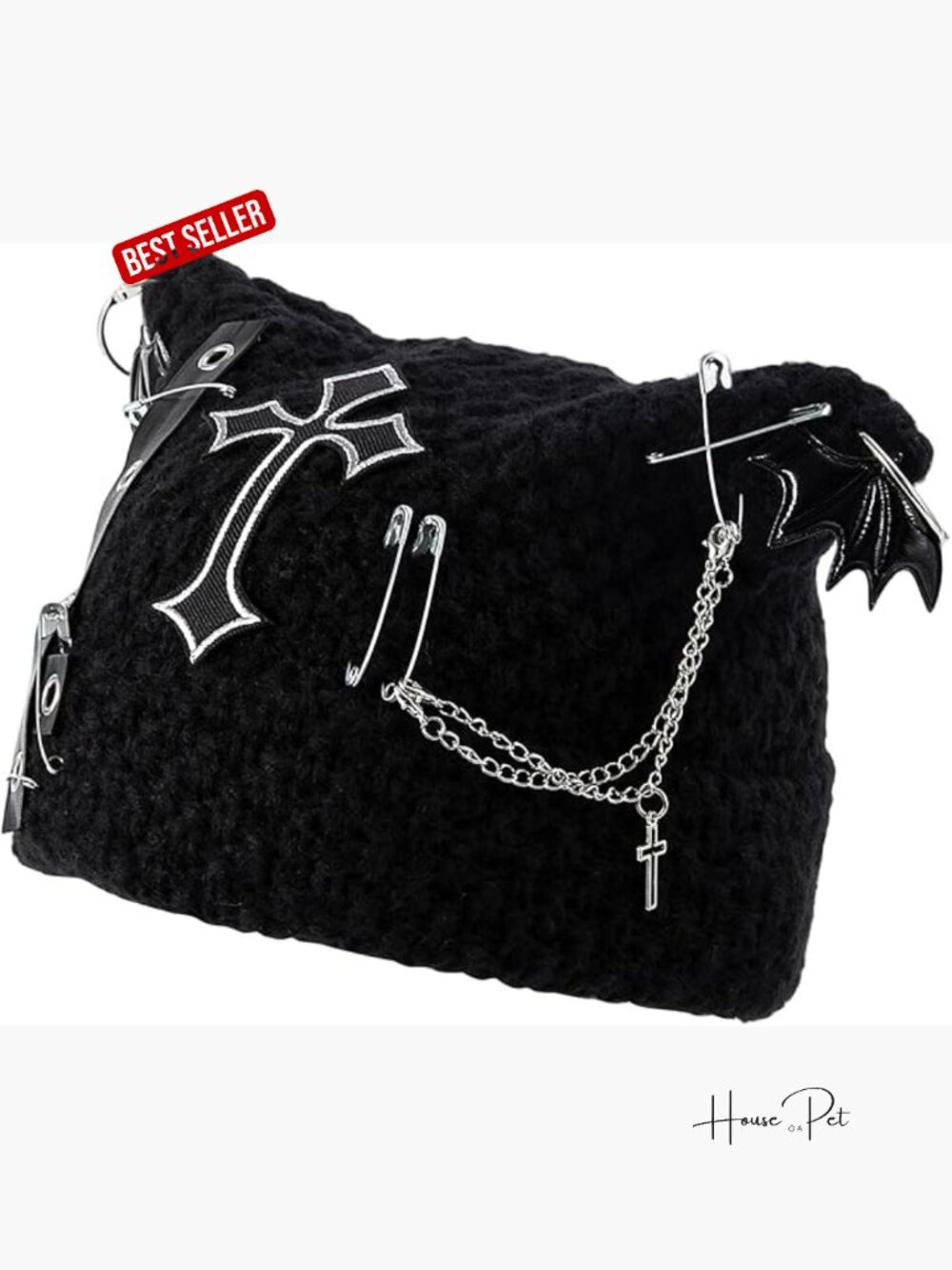 Y2K Goth Punk Cat Ear Beanie Knitted Hat Alternative Streetwear Winter Skullies